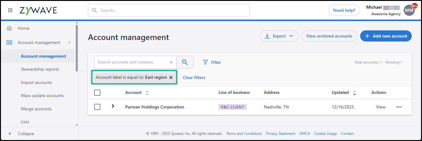 Organizing using Account Labels - Zywave Account Management