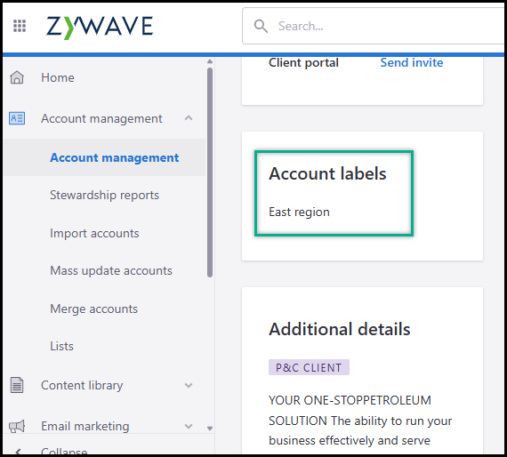 Organizing using Account Labels - Zywave Account Management