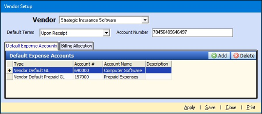 How do I setup a vendor default expense account? - Partner Platform